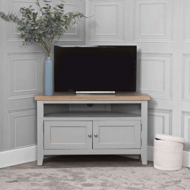 Quantum Corner Media Unit with Oak Top - Grey