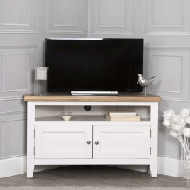 Quantum Corner Media Unit with Oak Top - White