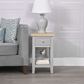 Quantum 1 Drawer Lamp Table with Oak Top - Grey