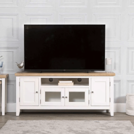 Quantum Open Shelve Large Media Unit with Oak Top - White