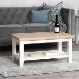 Quantum Small Coffee Table with Oak Top - White