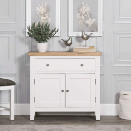 Quantum Small Sideboard with Oak Top - White