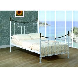 Builth White Metal Bed High Look Headboard in Antique Brass - Double 4ft6