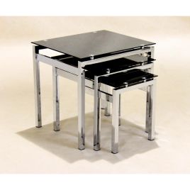  Clydebank Nest of 3 Tables with Chrome Steel and Black Glass Top