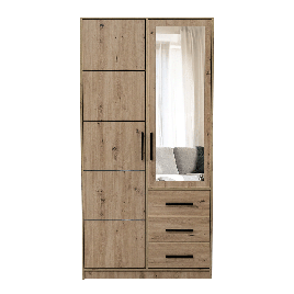 AVERTON 2 Door Mirrored Wardrobe with 3 Drawers Medium Oak - 100cm