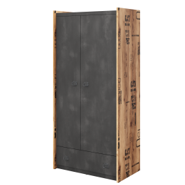 Wardrobe - FERNIE 2 Door Wardrobe Grey and Oak 90cm