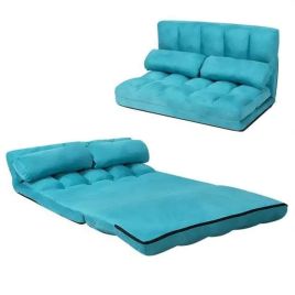 Floor Sofa Bed - 2 in 1 Folding Floor Lazy Sofa Bed with 6 Adjustable Seat Positions and 2 Pillows-Navy
