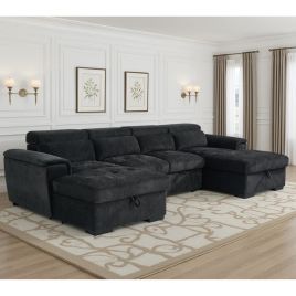 GRACELLO Fabric 6 Seater U Shaped Corner Sofabed - Black