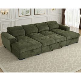 GRACELLO Fabric 6 Seater U Shaped Corner Sofabed - Green