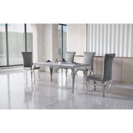 Lesbury Grande Marble Effect Dining Table with Stainless Steel Base - Lacquer Finish