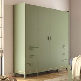 RAVEN 4 Door Wardrobe with 6 Drawers Green - 190cm