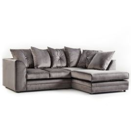 SORRETTO Velvet 4 Seater L Shaped Scatterback Corner Sofa - Grey, Right Hand Facing