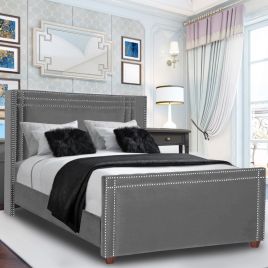 Cubica Plush Velvet Bed - Grey in 5 Size