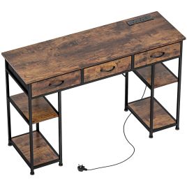 HERON Computer Desk with Power Outlets Office Desk Rustic Brown