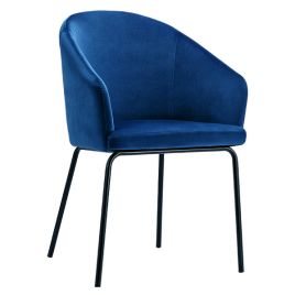 Bristol Luxurious Blue Velvet Dining Chair Set with Black Metal Legs - 2 Piece