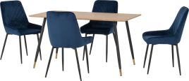 Hamilton Medium Dining Set with Avery Chairs - Oak Effect Black Sapphire Blue Velvet