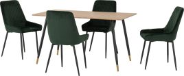 Hamilton Medium Dining Set with Avery Chairs - Oak Effect Black Emerald Green Velvet