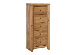 HARLAN Pine Finish Chest of Drawers - Medium-sized, Tallboy, 5 Drawers