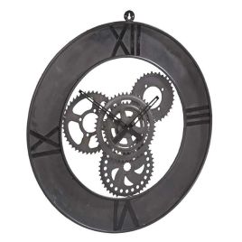Modern Large Roman Numerals Industrial Style Wall Clock Metal in Black
