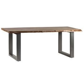 Maureen Black Metal Frame Solid Acacia Wood Large Dining Table