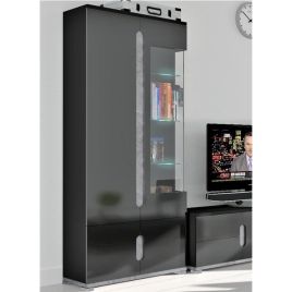 Edney High Gloss Display Cabinet with 1 Glass Door - Grey Concrete with Black