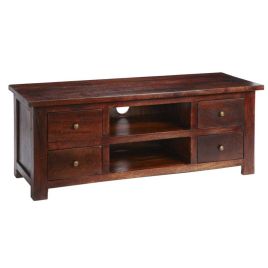 Buffham Solid Mango Wood Tv Cabinet with 4 Drawer - Dark Mahogany