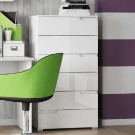 SARNIA White Chest of Drawers - Tallboy, Medium-sized, 6 Drawers