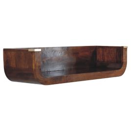 Wall Mounted Mango Wood Console Table with Open Slot and Rounded Edges