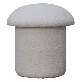 Snow White Boucle Upholstered Mushroom Stool with Sturdy Base