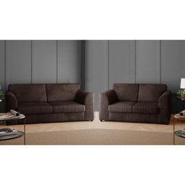 OXFORD Jumbo Cord 3 Seater and 2 Seater Fullback Sofa Set - Chocolate Brown