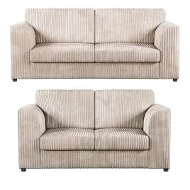 OXFORD Jumbo Cord 3 Seater and 2 Seater Fullback Sofa Set - Cream