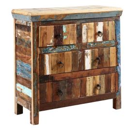 CASTRIES Oak Finish Chest of Drawers - Medium-sized, 4 Drawers, Double, Ready Assembled