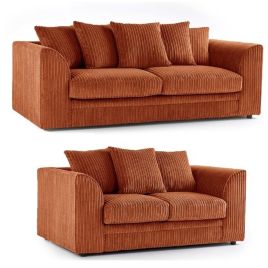 OXFORD Jumbo Cord 3 Seater and 2 Seater Scatterback Sofa Set - Orange