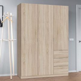 Wardrobe - HARVEY 3 Door 3 Drawer Wardrobe Oak Effect 135cm