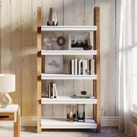 Becky Scandic Theme Reclaimed Wood Large Bookcase Open Five Shelf