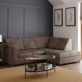 BLAKE Jumbo Cord 4 Seater L Shaped Fullback Corner Sofa - Coffee, Right Hand Facing