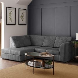 BLAKE Jumbo Cord 4 Seater L Shaped Fullback Corner Sofa - Grey, Left Hand Facing