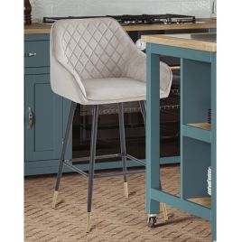Mink Velvet Upholstered Bar Stools with Powder Coated Steel Frame - Set of 2