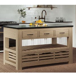 Premium Black Granite Kitchen Island with Exposed Dovetail Three Drawers