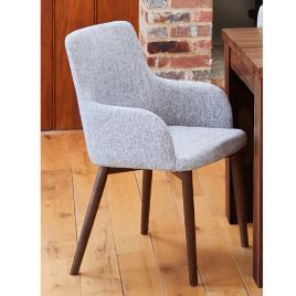 Set of 2 Slate Upholstered Dining Chairs with Walnut Legs