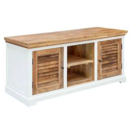 Deacon Solid Mango Wood Tv Cabinet Upto 57" with Door and Shelves - White and Natural Finish