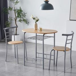 Classic Metal Frame Wood Effect Dining Table and Chairs Set - Avola Grey, Black, Natural