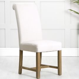 Scroll Back Wool Fabric Dining Chair with Oak Legs - Natural