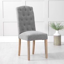 Curved Top Dining Chair with Button Back and Cushioned Seat Pad - Grey