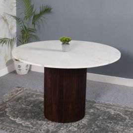 Hendry Mango Wood Round Dining Table - White Marble Top