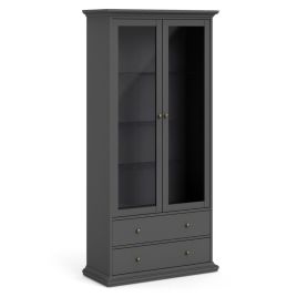 Ewelina Modern Design Display Cabinet with 2 Door and 2 Drawer - Matt Grey
