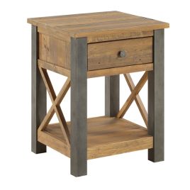 Doyle Cross Design Frame Rustic Lamp Table With Drawer