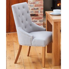 Narrow Back Upholstered Grey Linen Fabric Dining Chair - Set of 2
