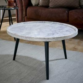 Hendry Metal Legs Mango Wood Round Coffee Table - White Marble Top