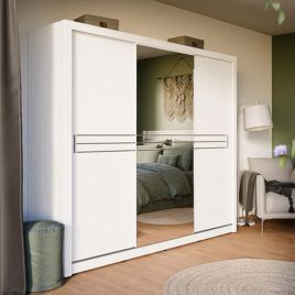 Sliding Wardrobe - COPENHAGEN 3 Door Mirrored Wardrobe White Matt 250cm